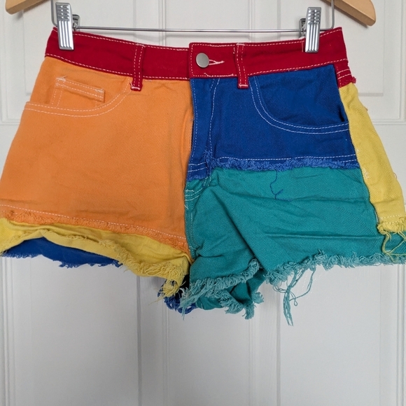 Shein Multi-Colored Jean/Denim Shorts With Frayed Edges - Picture 2 of 5